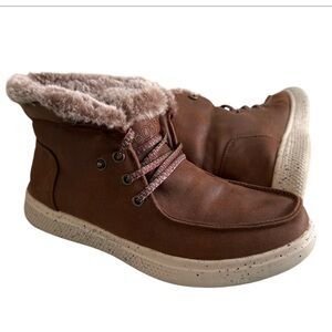 Bobs Skechers Booties Skipper Hang Glider Brown Faux Fur Lined Sneakers Sz 6.5
